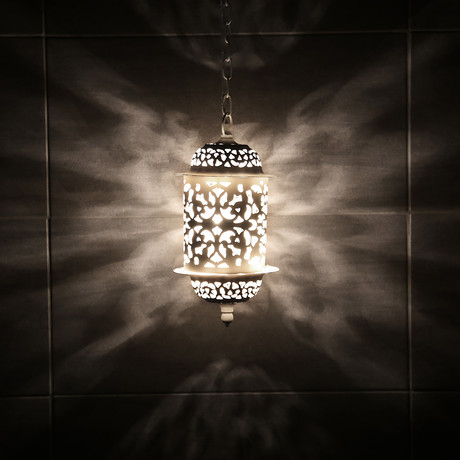 White Lantern Style Hanging Lamp // Small