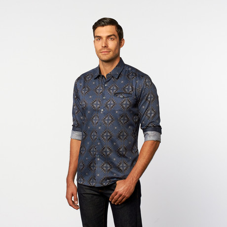 Button-Up Shirt // Dark Blue Diamond (XS)