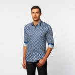 Button-Up Shirt // Dark Blue + White Pattern (XS)