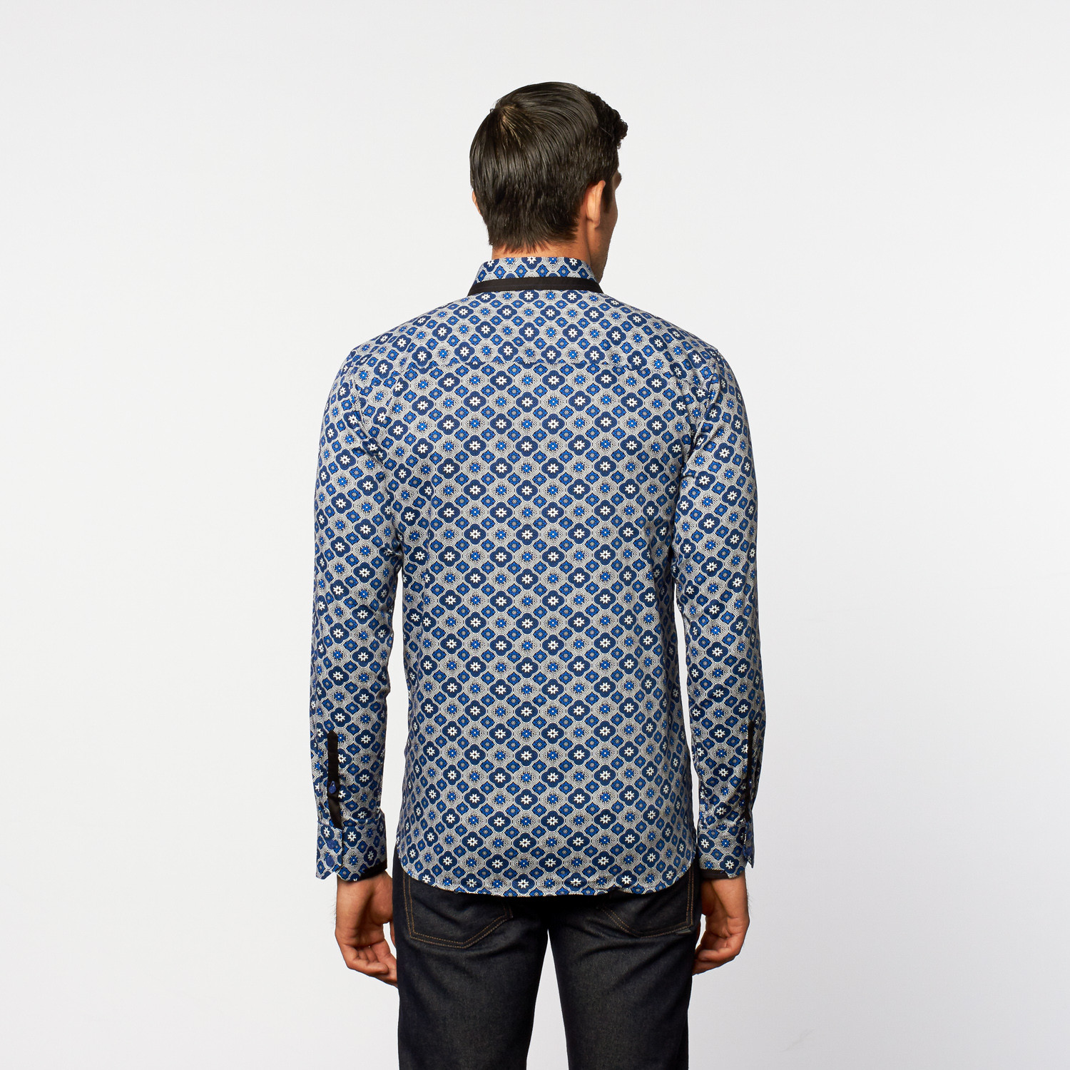 Button-Up Shirt // Dark Blue + White Pattern (XS) - Platini Jeans ...