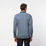 Button-Up Shirt // Dark Blue + White Pattern (XS)