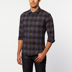 Button-Up Shirt // Blue + Brown Plaid (L)