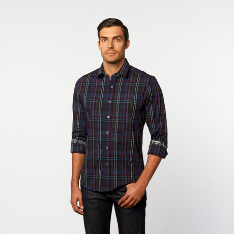 Button-Up Shirt // Dark Blue + Purple Plaid (S)