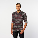 Button-Up Shirt // Black + Red Patterned (L)