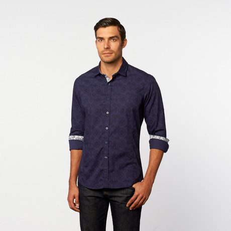 Button-Up Shirt // Navy + Black Pattern (XS)