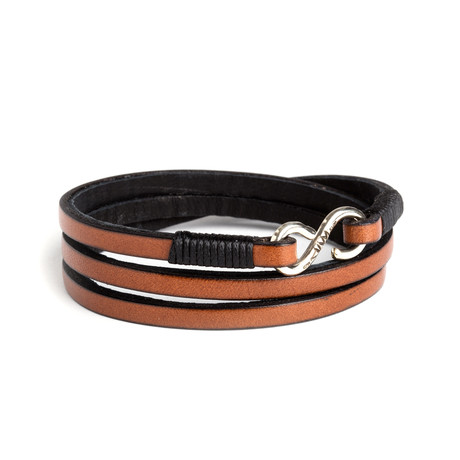 Sterling Silver + Leather Wrap Bracelet // Brown (Small)