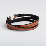 Sterling Silver + Leather Wrap Bracelet // Brown (Small)