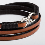 Sterling Silver + Leather Wrap Bracelet // Brown (Small)