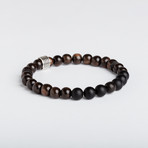 Tiger Ebony Wood Bead Bracelet // Sterling Silver Coil (Small)