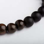 Tiger Ebony Wood Bead Bracelet // Sterling Silver Coil (Small)