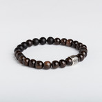 Tiger Ebony Wood Bead Bracelet // Sterling Silver Coil (Small)