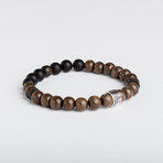 Gray Wood Bead Bracelet // Sterling Silver Coil (Small)