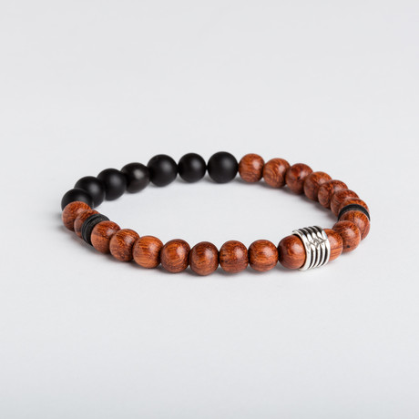 Bayong Wood Bead Bracelet // Sterling Silver Coil (Small)