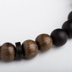 Gray Wood Bead Bracelet // Sterling Silver Coil (Small)