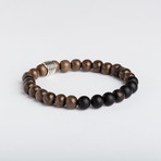 Gray Wood Bead Bracelet // Sterling Silver Coil (Small)