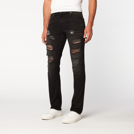 Destroyed Taper Fit Denim // Ash Black (28WX32L)