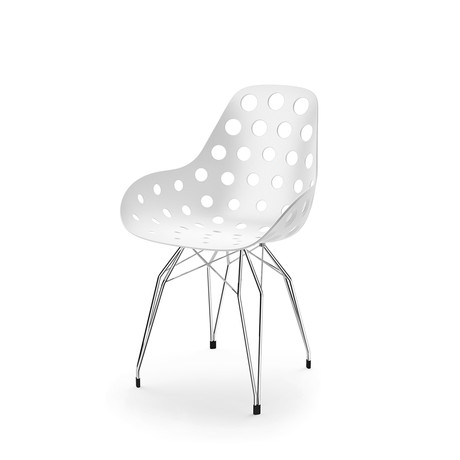 Diamond Dimple Chair // White Shell (Chrome Base)