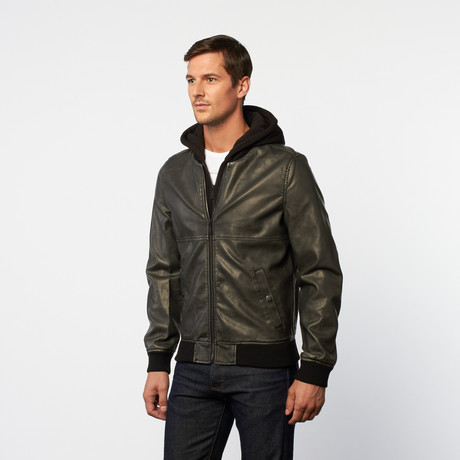 Bi-Cast Leather + Fleece Baseball Jacket // Charcoal (S)