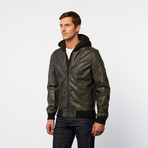 Bi-Cast Leather + Fleece Baseball Jacket // Charcoal (M)