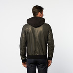 Bi-Cast Leather + Fleece Baseball Jacket // Charcoal (M)