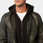 Bi-Cast Leather + Fleece Baseball Jacket // Charcoal (M)