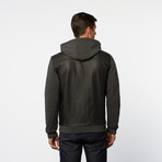 Bi-Cast Leather + Fleece Jacket // Black + Charcoal (XL)