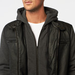 Bi-Cast Leather + Fleece Jacket // Black + Charcoal (XL)