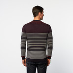 Side-Button V-Neck Henley Sweater // Navy + Plum Stripe (XL)