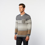 Side-Button V-Neck Henley Sweater // Grey + Cadet Stripe (2XL)