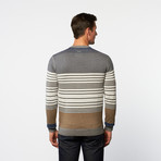 Side-Button V-Neck Henley Sweater // Grey + Cadet Stripe (2XL)