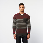 Side-Button V-Neck Henley Sweater // Charcoal + Flame Stripe (2XL)