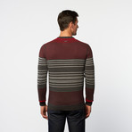 Side-Button V-Neck Henley Sweater // Charcoal + Flame Stripe (2XL)