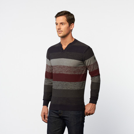 Space-Dyed Henley Sweater // Eggplant Stripe (S)