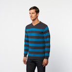 V-Neck Sweater // Smalt Wide Stripe (M)