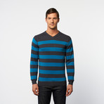 V-Neck Sweater // Smalt Wide Stripe (M)