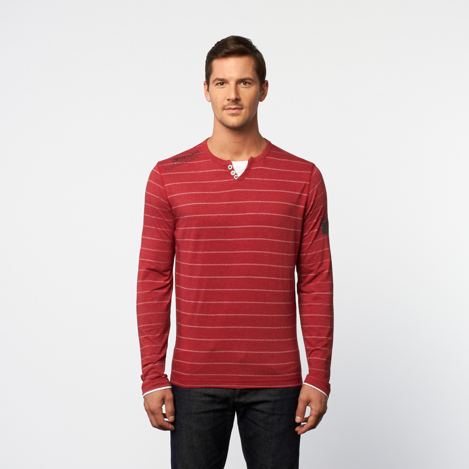 Long-Sleeve Henley // White + Red Stripe (S) - Point Zero - Touch of Modern