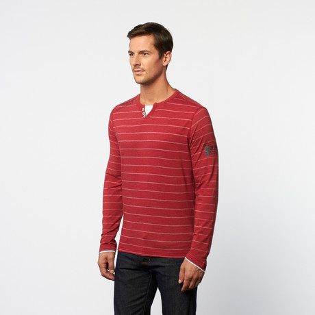 Long-Sleeve Henley // White + Red Stripe (S)