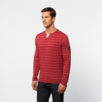 Long-Sleeve Henley // White + Red Stripe (L)