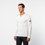 Long-Sleeve Henley // White + Grey Stripe (S)