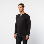 Long-Sleeve Henley //  White + Black Stripe (S)