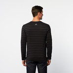 Long-Sleeve Henley //  White + Black Stripe (L)