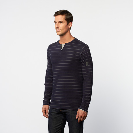 Long-Sleeve Henley // Navy + Grey Stripe (S)