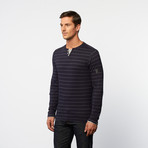 Long-Sleeve Henley // Navy + Grey Stripe (L)