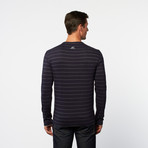 Long-Sleeve Henley // Navy + Grey Stripe (M)