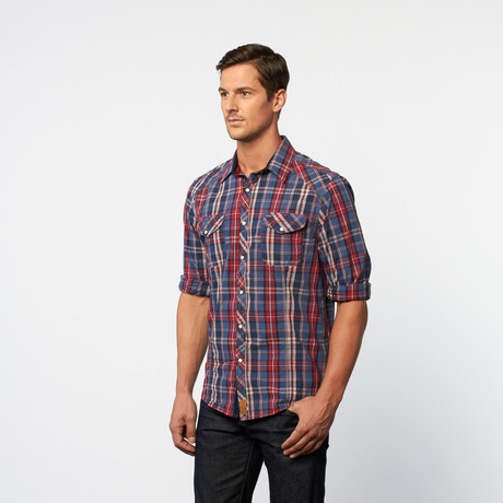 Classic Fit Button-Up // Chambray + Red Plaid (S)