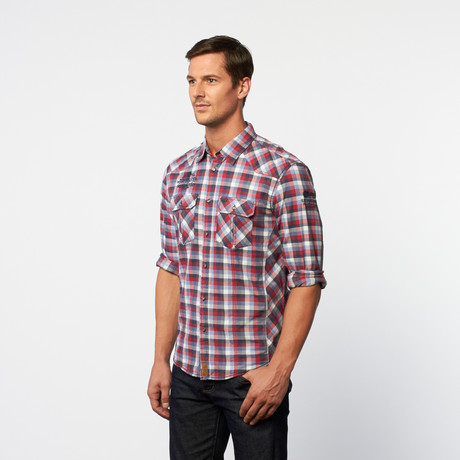 Classic Fit Elbow Patch Button-Up // Red Check (S)