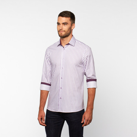Shadow Stripe Button-Down Shirt // Purple (S)