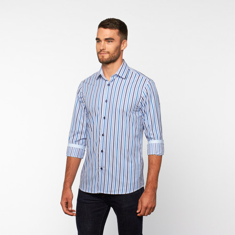 Shadow Stripe Button-Down Shirt // Blue + Black (S)