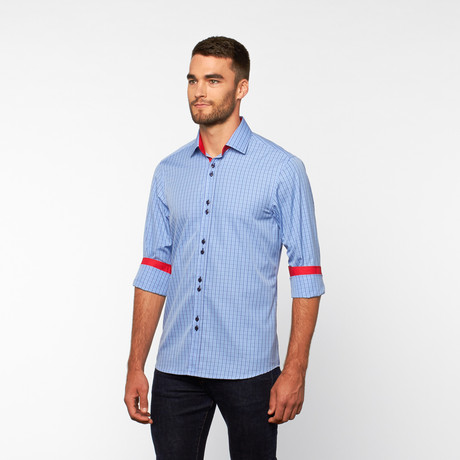 Checkered Button-Up Shirt // Blue + Red (S)