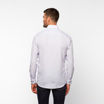 Striped Button-Up Shirt // Purple + Blue (L)